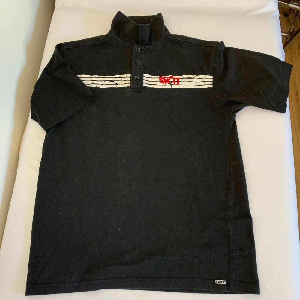 Split Men's Cotton Blend Striped Logo Short Sleeve Polo Shirt Black Size Medium